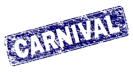 CARNIVAL stamp seal print with grunge texture. Seal shape is a rounded rectangle with frame. Blue vector rubber print of CARNIVAL caption with grunge style.のイラスト素材