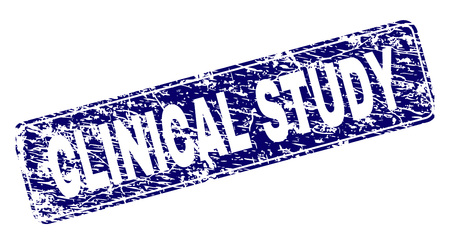 CLINICAL STUDY stamp seal print with grunge style. Seal shape is a rounded rectangle with frame. Blue vector rubber print of CLINICAL STUDY title with grunge style.のイラスト素材