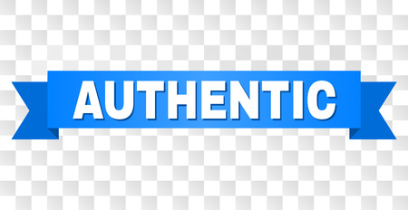 AUTHENTIC text on a ribbon. Designed with white title and blue stripe. Vector banner with AUTHENTIC tag on a transparent background.のイラスト素材