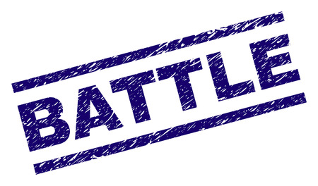 BATTLE seal imprint with distress style. Blue vector rubber print of BATTLE caption with corroded texture. Text caption is placed between parallel lines.のイラスト素材