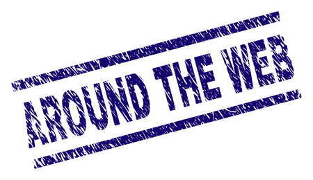 AROUND THE WEB seal stamp with grunge style. Blue vector rubber print of AROUND THE WEB label with retro texture. Text label is placed between parallel lines.のイラスト素材