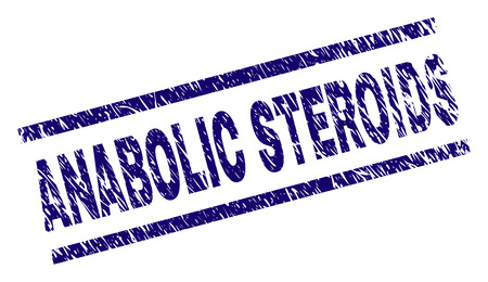 ANABOLIC STEROIDS seal print with grunge style. Blue vector rubber print of ANABOLIC STEROIDS text with dirty texture. Text label is placed between parallel lines.のイラスト素材