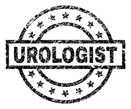 UROLOGIST stamp seal watermark with distress style. Designed with rectangle, circles and stars. Black vector rubber print of UROLOGIST caption with scratched texture.のイラスト素材