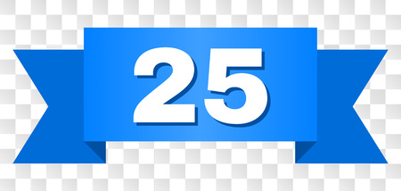25 text on a ribbon. Designed with white caption and blue tape. Vector banner with 25 tag on a transparent background.のイラスト素材