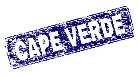 CAPE VERDE stamp seal print with grunge texture. Seal shape is a rounded rectangle with frame. Blue vector rubber print of CAPE VERDE label with scratched texture.のイラスト素材