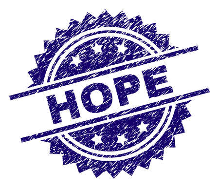 HOPE stamp seal watermark with distress style. Blue vector rubber print of HOPE title with unclean texture.のイラスト素材