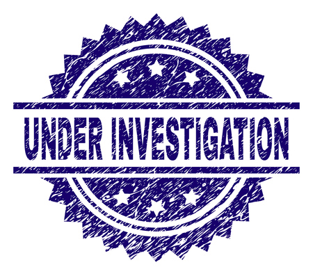 UNDER INVESTIGATION stamp seal watermark with distress style. Blue vector rubber print of UNDER INVESTIGATION caption with scratched texture.のイラスト素材
