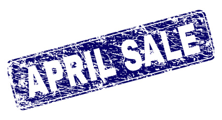 APRIL SALE stamp seal print with grunge style. Seal shape is a rounded rectangle with frame. Blue vector rubber print of APRIL SALE label with dust style.のイラスト素材
