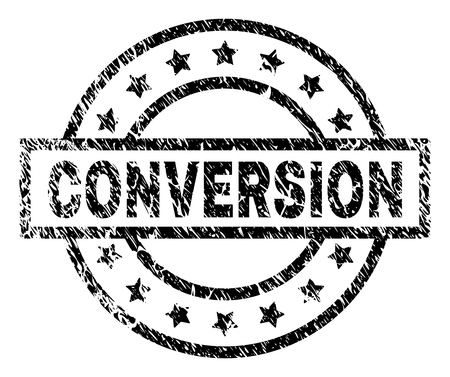 CONVERSION stamp seal watermark with distress style. Designed with rectangle, circles and stars. Black vector rubber print of CONVERSION tag with scratched texture.のイラスト素材