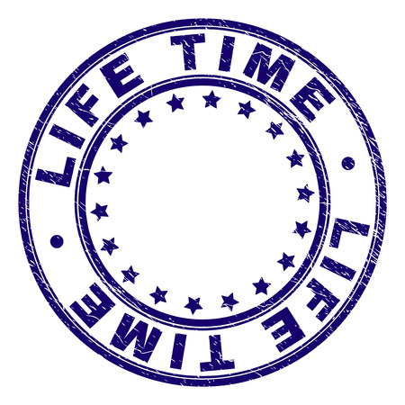 LIFE TIME stamp seal watermark with grunge style. Designed with round shapes and stars. Blue vector rubber print of LIFE TIME text with grunge texture.のイラスト素材