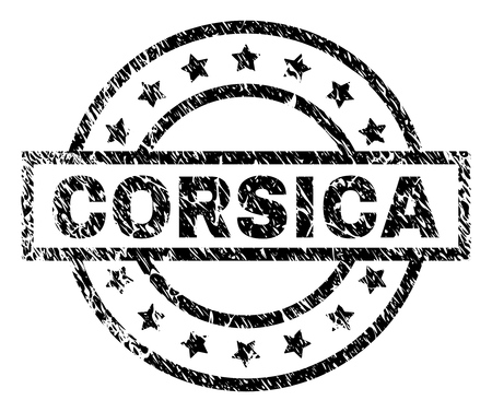 CORSICA stamp seal watermark with distress style. Designed with rectangle, circles and stars. Black vector rubber print of CORSICA caption with unclean texture.のイラスト素材