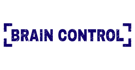 BRAIN CONTROL text seal print with corroded texture. Text caption is placed between corners. Blue vector rubber print of BRAIN CONTROL with dirty texture.のイラスト素材