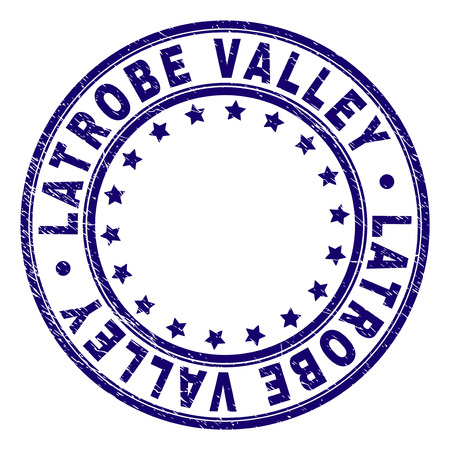 LATROBE VALLEY stamp seal watermark with grunge texture. Designed with circles and stars. Blue vector rubber print of LATROBE VALLEY tag with dust texture.のイラスト素材