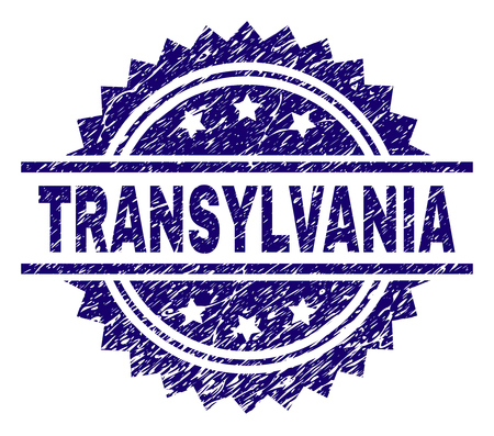 TRANSYLVANIA stamp seal watermark with distress style. Blue vector rubber print of TRANSYLVANIA tag with grunge texture.のイラスト素材