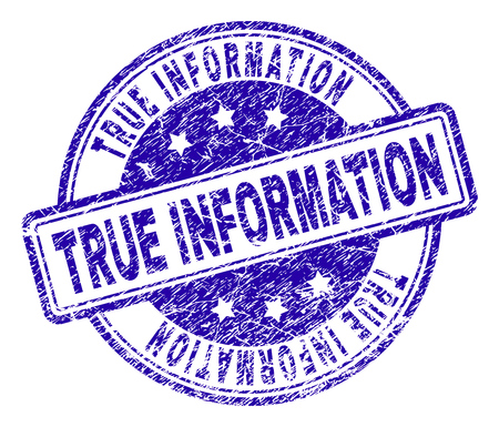 TRUE INFORMATION stamp seal imprint with grunge texture. Designed with rounded rectangles and circles. Blue vector rubber print of TRUE INFORMATION caption with grunge texture.のイラスト素材