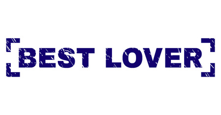 BEST LOVER text seal print with grunge style. Text tag is placed inside corners. Blue vector rubber print of BEST LOVER with grunge texture.のイラスト素材