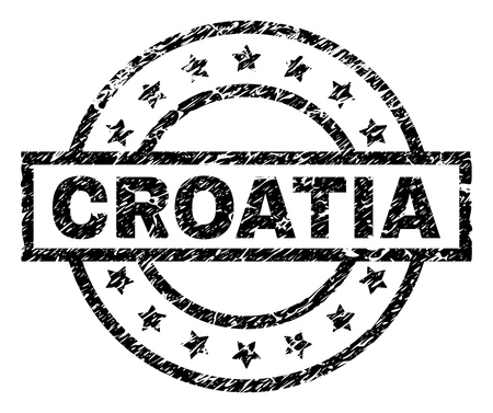 CROATIA stamp seal watermark with distress style. Designed with rectangle, circles and stars. Black vector rubber print of CROATIA label with dust texture.のイラスト素材