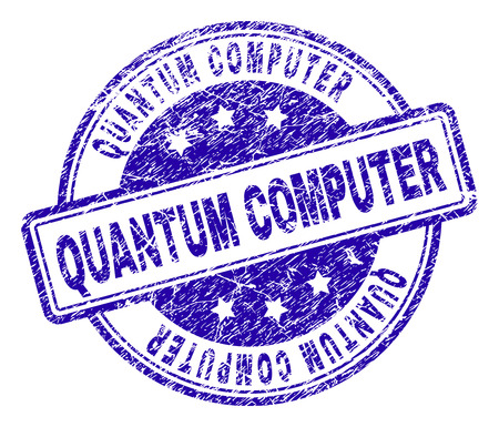 QUANTUM COMPUTER stamp seal imprint with distress texture. Designed with rounded rectangles and circles. Blue vector rubber print of QUANTUM COMPUTER text with dust texture.のイラスト素材