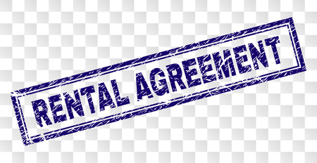 RENTAL AGREEMENT stamp seal print with rubber print style and double framed rectangle shape. Stamp is placed on a transparent background.のイラスト素材