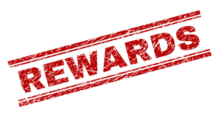 REWARDS seal print with grunge effect. Red vector rubber print of REWARDS text with grunge texture. Text label is placed between double parallel lines.のイラスト素材