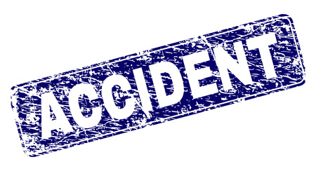 ACCIDENT stamp seal imprint with grunge texture. Seal shape is a rounded rectangle with frame. Blue vector rubber print of ACCIDENT tag with grunge texture.のイラスト素材