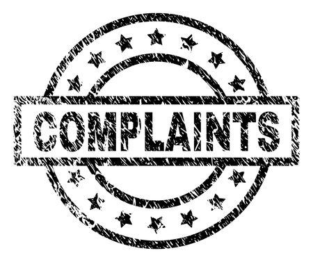 COMPLAINTS stamp seal watermark with distress style. Designed with rectangle, circles and stars. Black vector rubber print of COMPLAINTS tag with dirty texture.のイラスト素材