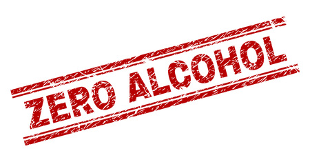 ZERO ALCOHOL seal print with grunge style. Red vector rubber print of ZERO ALCOHOL tag with grunge texture. Text title is placed between double parallel lines.のイラスト素材