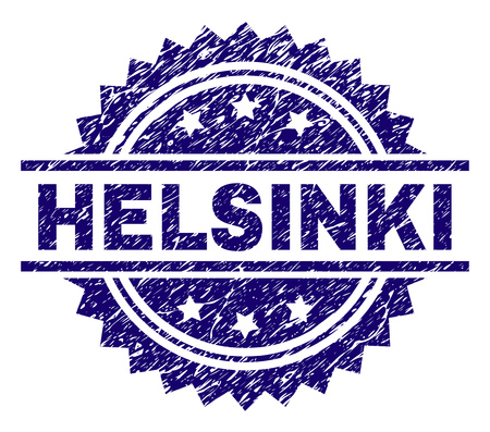 HELSINKI stamp seal watermark with distress style. Blue vector rubber print of HELSINKI label with dust texture.のイラスト素材