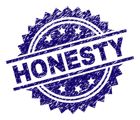HONESTY stamp seal watermark with distress style. Blue vector rubber print of HONESTY tag with corroded texture.のイラスト素材