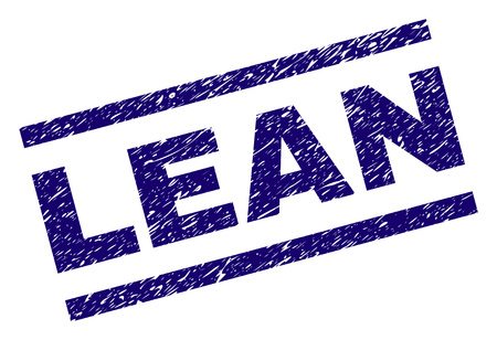 LEAN seal print with grunge style. Blue vector rubber print of LEAN label with corroded texture. Text caption is placed between parallel lines.のイラスト素材