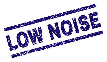 LOW NOISE seal print with distress style. Blue vector rubber print of LOW NOISE text with dirty texture. Text caption is placed between parallel lines.のイラスト素材