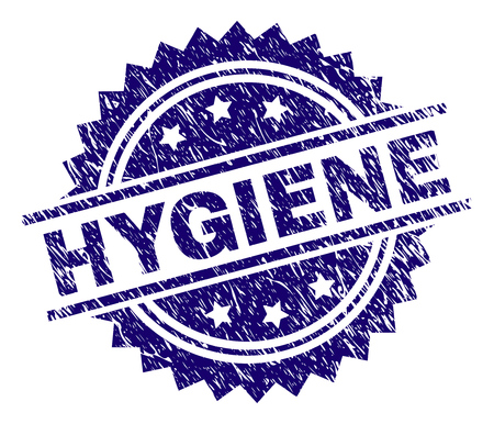 HYGIENE stamp seal watermark with distress style. Blue vector rubber print of HYGIENE caption with corroded texture.のイラスト素材