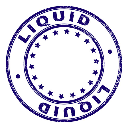 LIQUID stamp seal watermark with grunge texture. Designed with round shapes and stars. Blue vector rubber print of LIQUID text with grunge texture.のイラスト素材
