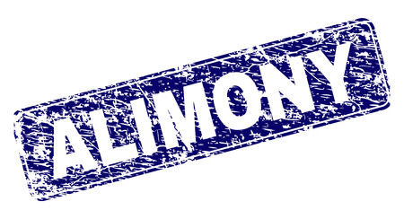 ALIMONY stamp seal print with distress style. Seal shape is a rounded rectangle with frame. Blue vector rubber print of ALIMONY text with grunge style.のイラスト素材