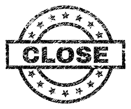 CLOSE stamp seal watermark with distress style. Designed with rectangle, circles and stars. Black vector rubber print of CLOSE label with grunge texture.のイラスト素材