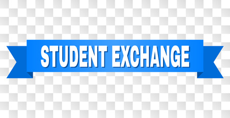 STUDENT EXCHANGE text on a ribbon. Designed with white title and blue tape. Vector banner with STUDENT EXCHANGE tag on a transparent background.のイラスト素材