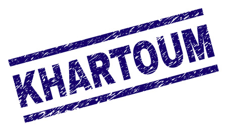KHARTOUM seal stamp with grunge style. Blue vector rubber print of KHARTOUM title with grunge texture. Text title is placed between parallel lines.のイラスト素材