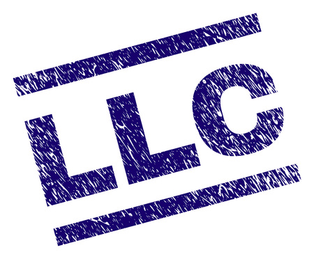 LLC seal print with scratced style. Blue vector rubber print of LLC caption with scratched texture. Text caption is placed between parallel lines.のイラスト素材