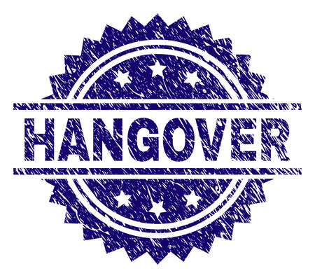 HANGOVER stamp seal watermark with distress style. Blue vector rubber print of HANGOVER caption with retro texture.のイラスト素材