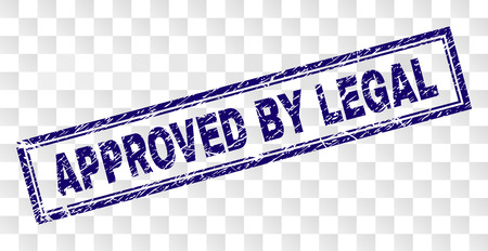 APPROVED BY LEGAL stamp seal imprint with rubber print style and double framed rectangle shape. Stamp is placed on a transparent background.のイラスト素材