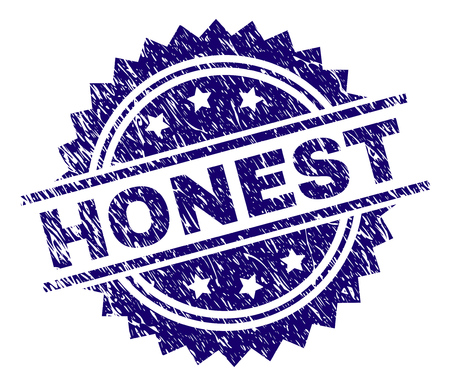 HONEST stamp seal watermark with distress style. Blue vector rubber print of HONEST title with dust texture.のイラスト素材