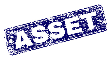 ASSET stamp seal print with distress texture. Seal shape is a rounded rectangle with frame. Blue vector rubber print of ASSET caption with dirty style.のイラスト素材