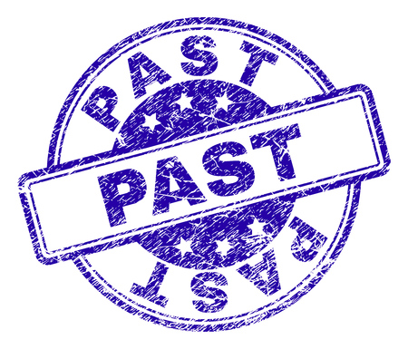 PAST stamp seal watermark with distress texture. Designed with rounded rectangles and circles. Blue vector rubber print of PAST tag with dirty texture.のイラスト素材