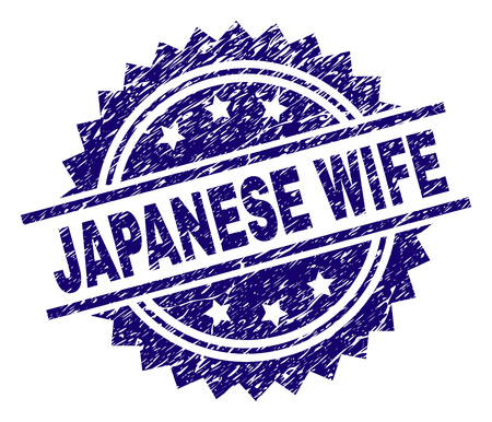 JAPANESE WIFE stamp seal watermark with distress style. Blue vector rubber print of JAPANESE WIFE caption with retro texture.のイラスト素材