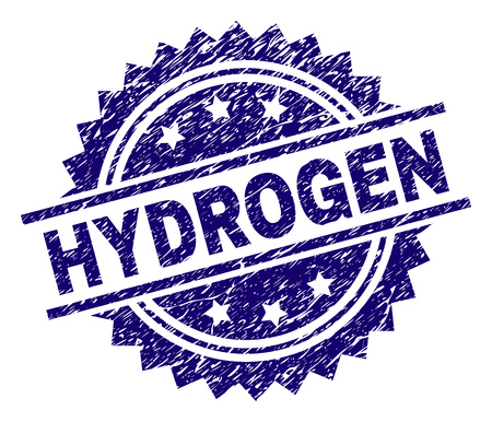 HYDROGEN stamp seal watermark with distress style. Blue vector rubber print of HYDROGEN tag with retro texture.のイラスト素材