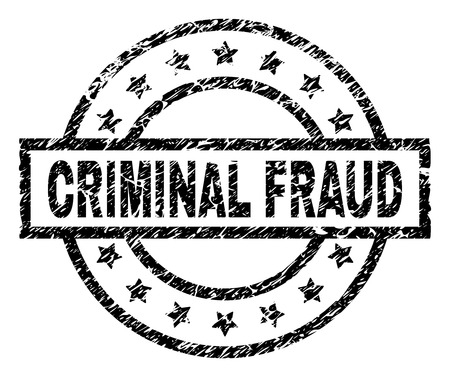 CRIMINAL FRAUD stamp seal watermark with distress style. Designed with rectangle, circles and stars. Black vector rubber print of CRIMINAL FRAUD caption with corroded texture.のイラスト素材