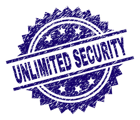 UNLIMITED SECURITY stamp seal watermark with distress style. Blue vector rubber print of UNLIMITED SECURITY caption with grunge texture.のイラスト素材