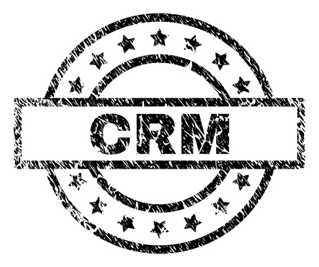 CRM stamp seal watermark with distress style. Designed with rectangle, circles and stars. Black vector rubber print of CRM text with corroded texture.のイラスト素材