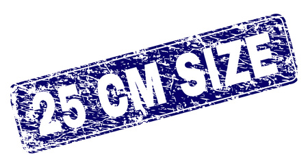 25 CM SIZE stamp seal print with grunge style. Seal shape is a rounded rectangle with frame. Blue vector rubber print of 25 CM SIZE title with unclean texture.のイラスト素材