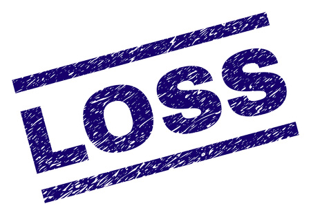 LOSS seal stamp with grunge style. Blue vector rubber print of LOSS text with grunge texture. Text tag is placed between parallel lines.のイラスト素材